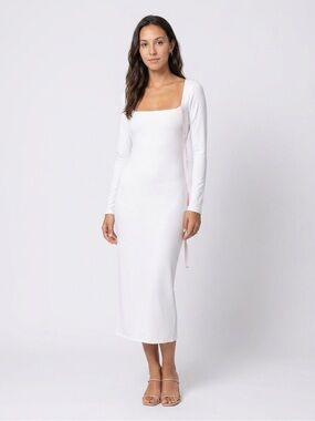 Emprada Ivory Lena Square Neck Midi Dress Large Double Lined NWT